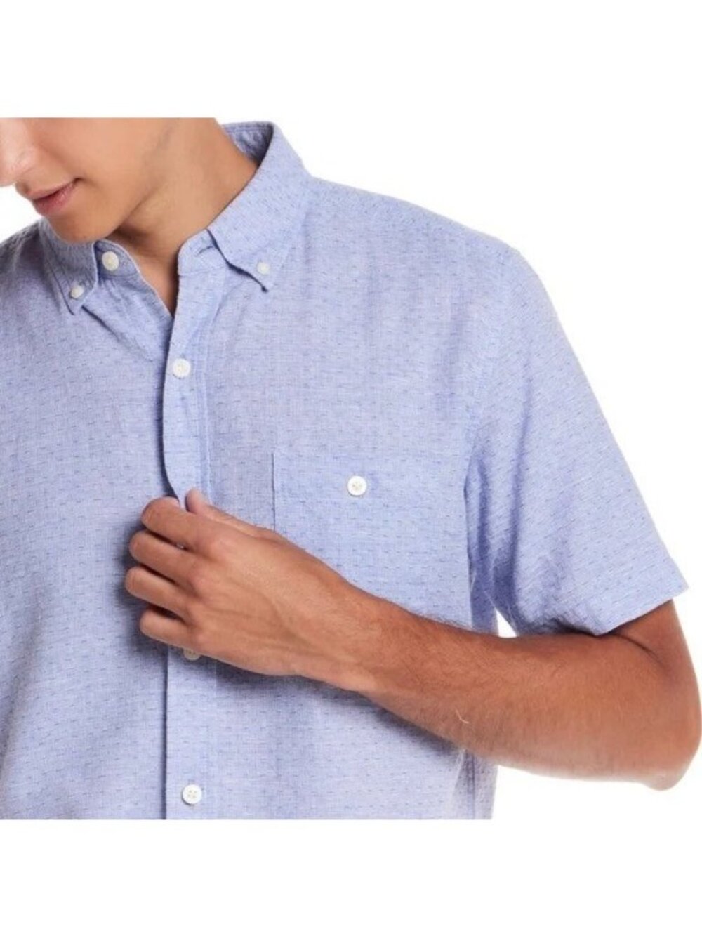 NWOT Weatherproof Vintage Men's XL Blue Washable Linen Blend Short Sleeve Shirt - Picture 3 of 10